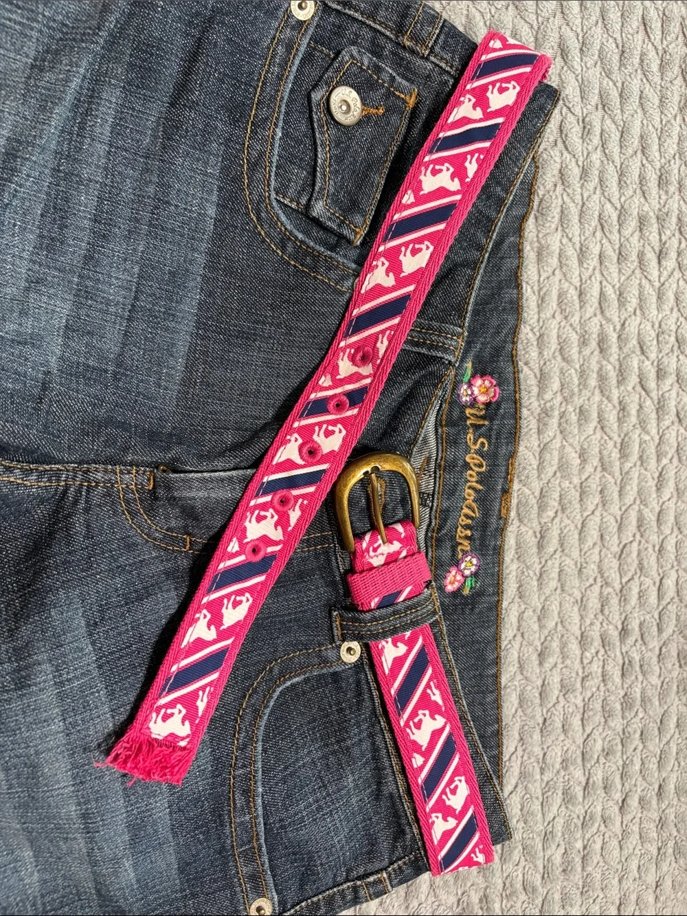 Vtg Y2K U.S. Polo Assn Belted Denim Bermuda Shorts Capris Size 9/10